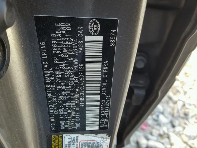 4T1BE32K94U937126 - 2004 TOYOTA CAMRY LE ნაცრისფერი ფოტო 10