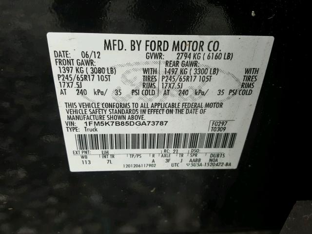 1FM5K7B85DGA73787 - 2013 FORD EXPLORER BLACK photo 10