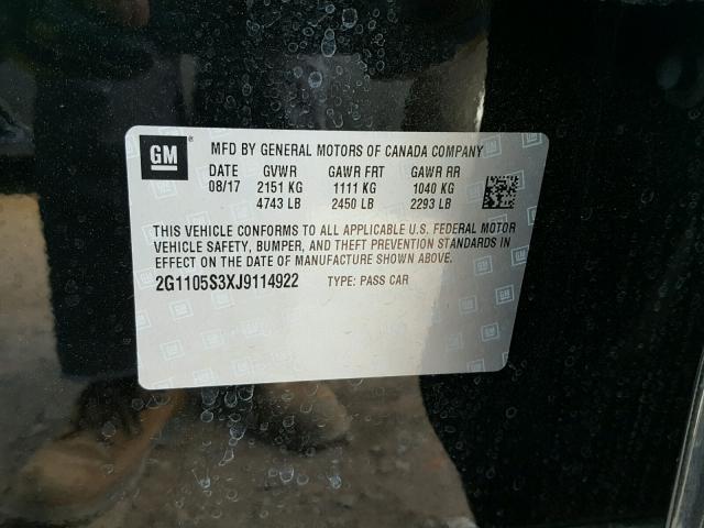 2G1105S3XJ9114922 - 2018 CHEVROLET IMPALA LT Սև լուսանկար 10