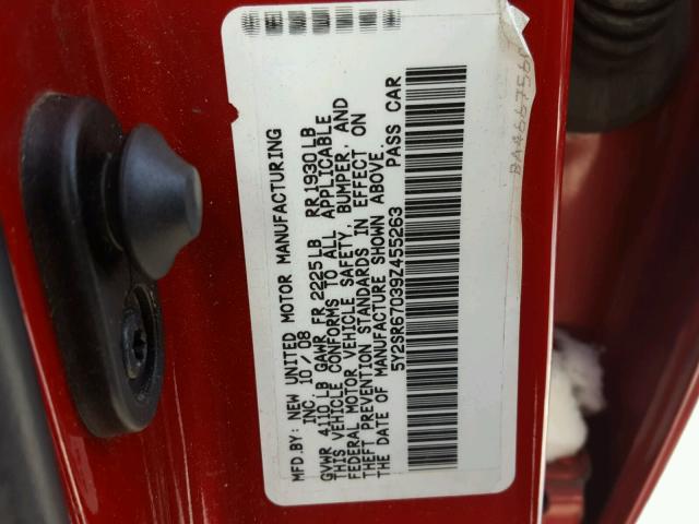 5Y2SR67039Z455263 - 2009 PONTIAC VIBE GT RED photo 10