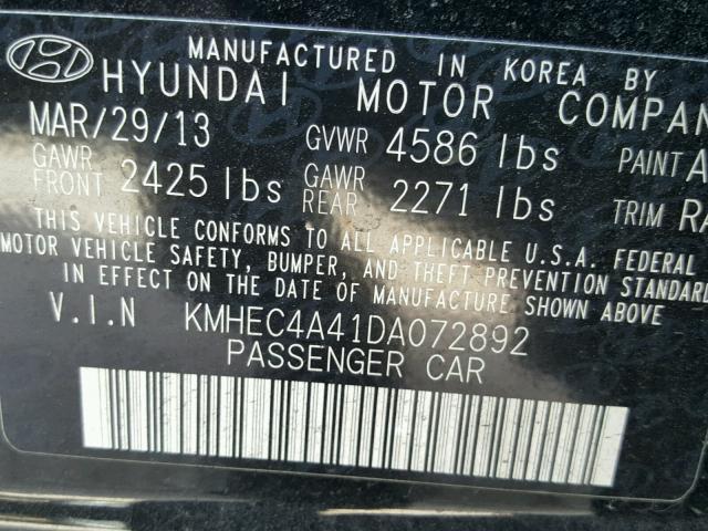 KMHEC4A41DA072892 - 2013 HYUNDAI SONATA HYB BLACK photo 10