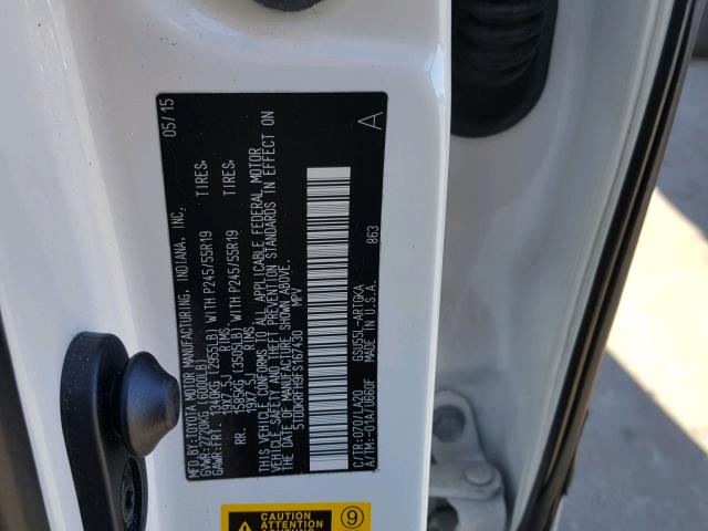 5TDDKRFH9FS167430 - 2015 TOYOTA HIGHLANDER WHITE photo 10