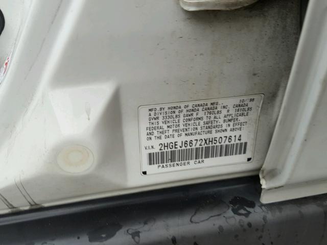 2HGEJ6672XH507614 - 1999 HONDA CIVIC LX WHITE photo 10