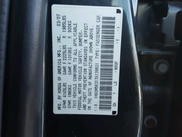 1HGCM56317A139821 - 2007 HONDA ACCORD SE GRAY photo 10