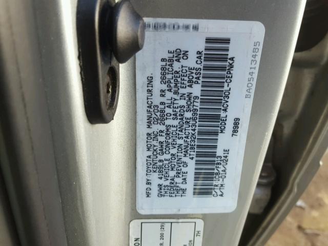 4T1BE32K43U699779 - 2003 TOYOTA CAMRY LE SILVER photo 10