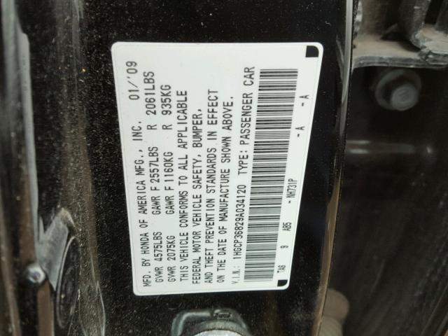 1HGCP36829A034120 - 2009 HONDA ACCORD EXL BLACK photo 10