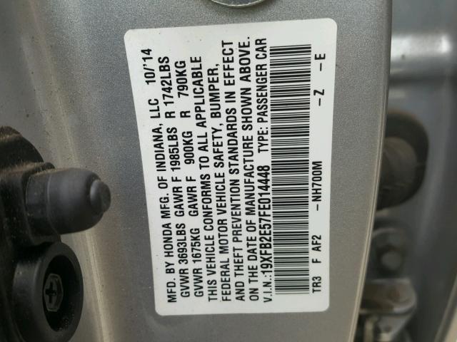 19XFB2E57FE014448 - 2015 HONDA CIVIC LX SILVER photo 10