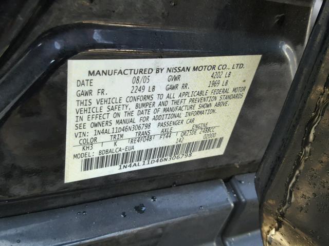 1N4AL11D46N306798 - 2006 NISSAN ALTIMA S BLACK photo 10