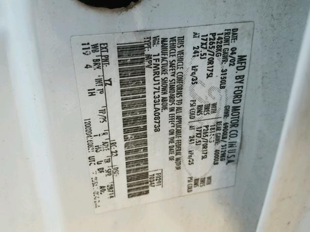 1FMRU17L33LA08738 - 2003 FORD EXPEDITION WHITE photo 10