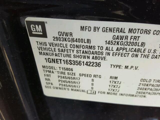 1GNET16S356142236 - 2005 CHEVROLET TRAILBLAZE BLACK photo 10