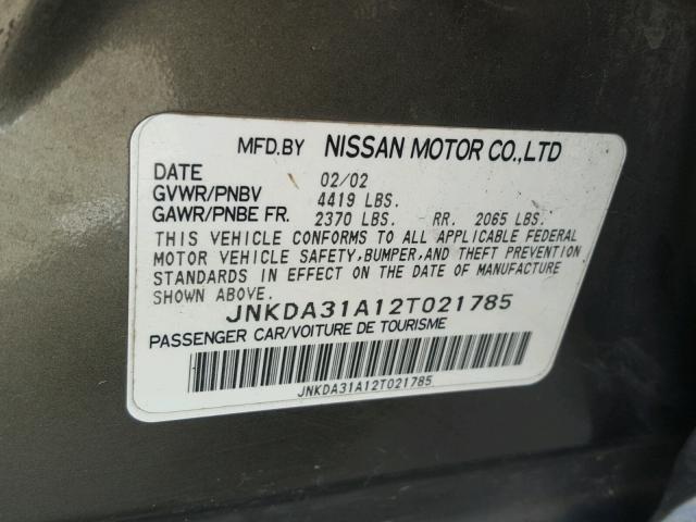 JNKDA31A12T021785 - 2002 INFINITI I35 GRAY photo 10