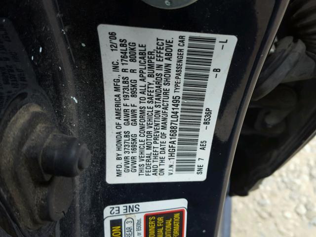 1HGFA16887L041495 - 2007 HONDA CIVIC EX 蓝色 照片 10