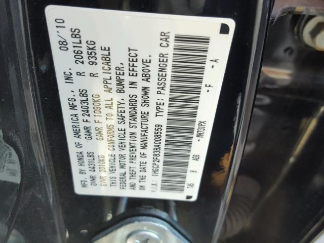 1HGCP2F83BA008559 - 2011 HONDA ACCORD EXL BLACK photo 10