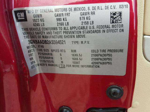 3GNBAADB2AS594521 - 2010 CHEVROLET HHR LS RED photo 10