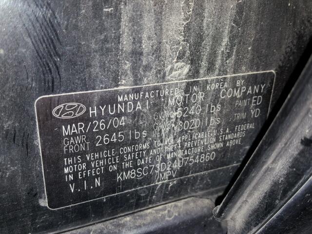 KM8SC73D24U754860 - 2004 HYUNDAI SANTA FE G BLACK photo 10