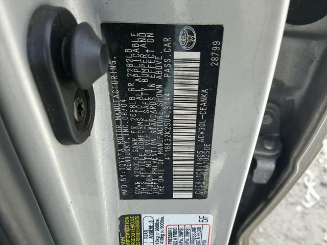4T1BE32K25U403144 - 2005 TOYOTA CAMRY LE SILVER photo 10