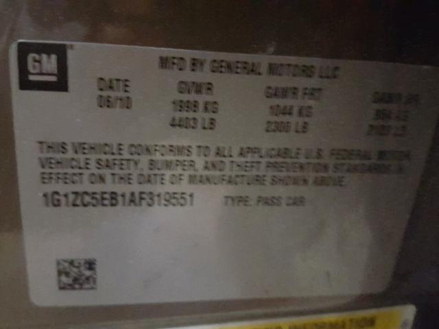 1G1ZC5EB1AF319551 - 2010 CHEVROLET MALIBU 1LT 灰色 照片 10