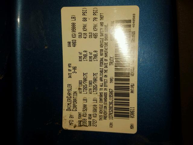 1D7KS28C96J195067 - 2006 DODGE RAM 2500 S BLUE photo 10