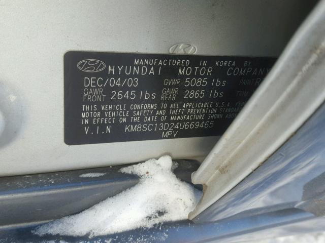 KM8SC13D24U669465 - 2004 HYUNDAI SANTA FE G GRAY photo 10