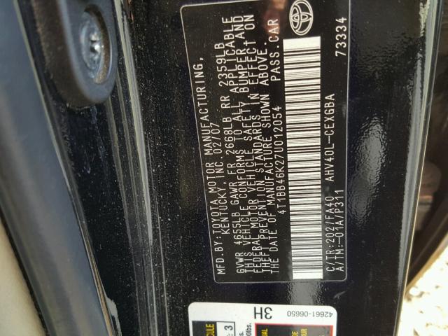 4T1BB46K27U012054 - 2007 TOYOTA CAMRY NEW BLACK photo 10