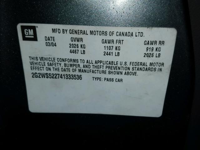 2G2WS522741333536 - 2004 PONTIAC GRAND PRIX GRAY photo 10