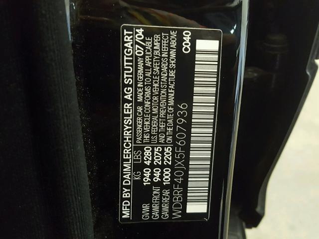 WDBRF40JX5F607936 - 2005 MERCEDES-BENZ C 230K SPO BLACK photo 10