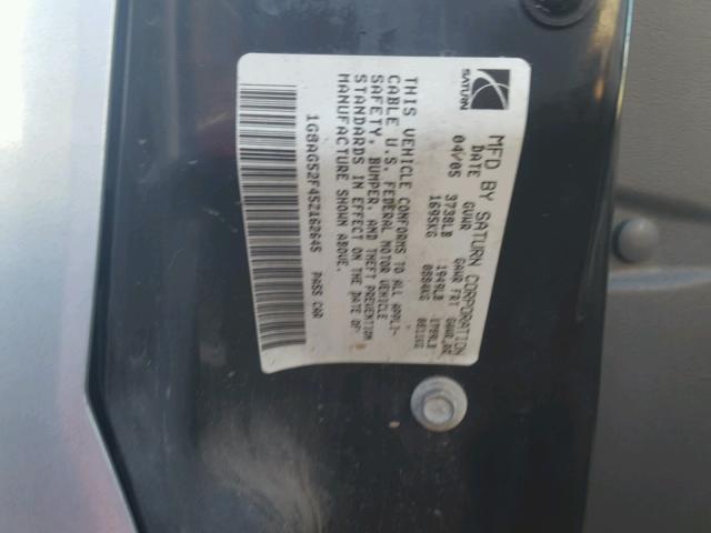 1G8AG52F45Z162645 - 2005 SATURN ION LEVEL SILVER photo 10