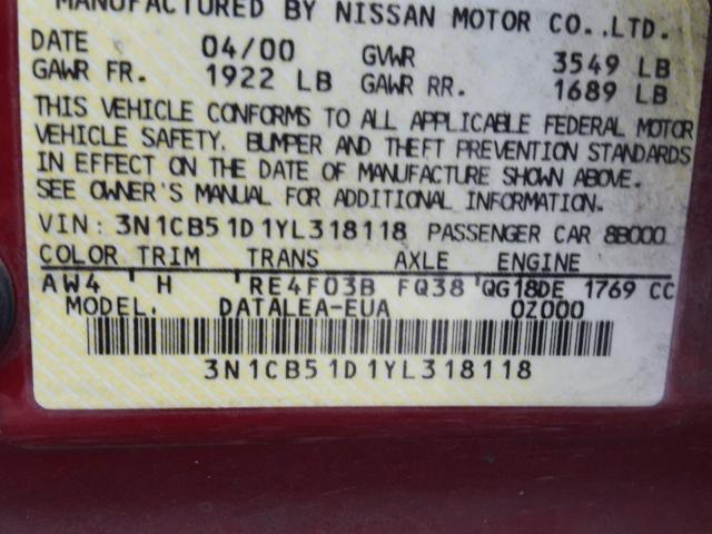 3N1CB51D1YL318118 - 2000 NISSAN SENTRA BAS RED photo 10