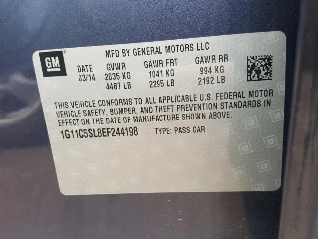 1G11C5SL8EF244198 - 2014 CHEVROLET MALIBU 1LT BLUE photo 10