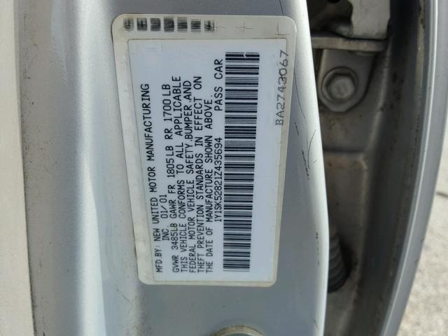 1Y1SK52821Z435694 - 2001 CHEVROLET GEO PRIZM 灰色 照片 10