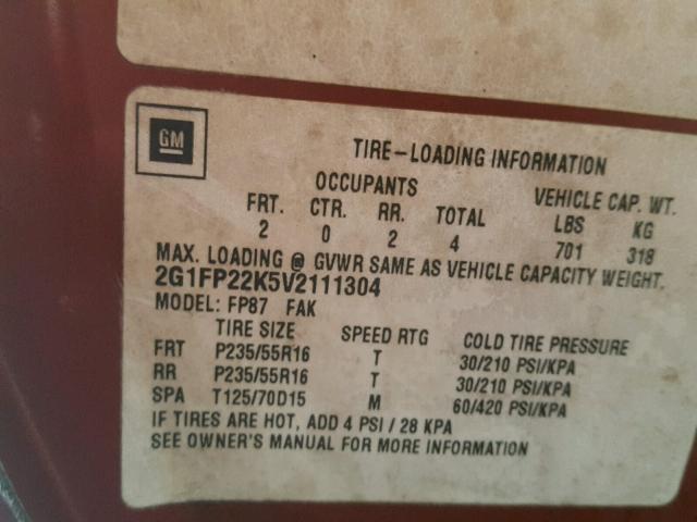 2G1FP22K5V2111304 - 1997 CHEVROLET CAMARO BAS 橙色 照片 10