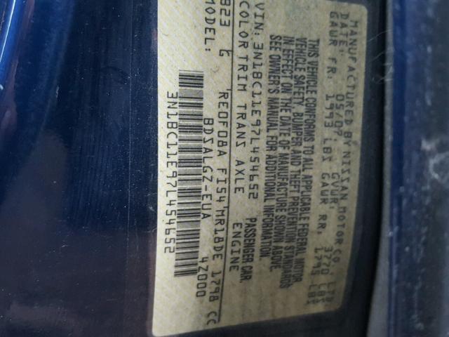 3N1BC11E97L454652 - 2007 NISSAN VERSA S BLUE photo 10