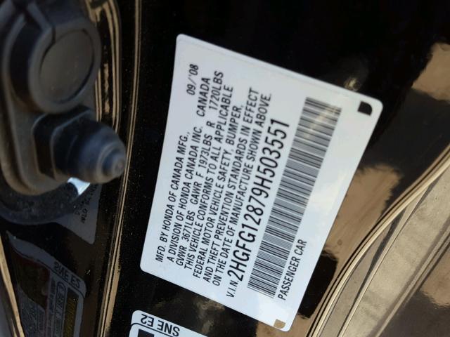 2HGFG12879H503551 - 2009 HONDA CIVIC EX Siyah fotoğraf 10