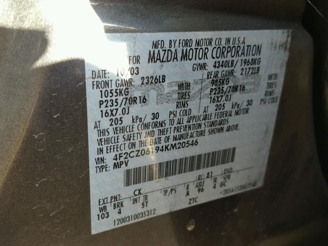 4F2CZ06194KM20546 - 2004 MAZDA TRIBUTE ES 灰色 照片 10