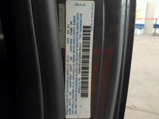 3VWCP21C02M419010 - 2002 VOLKSWAGEN NEW BEETLE 灰色 照片 10