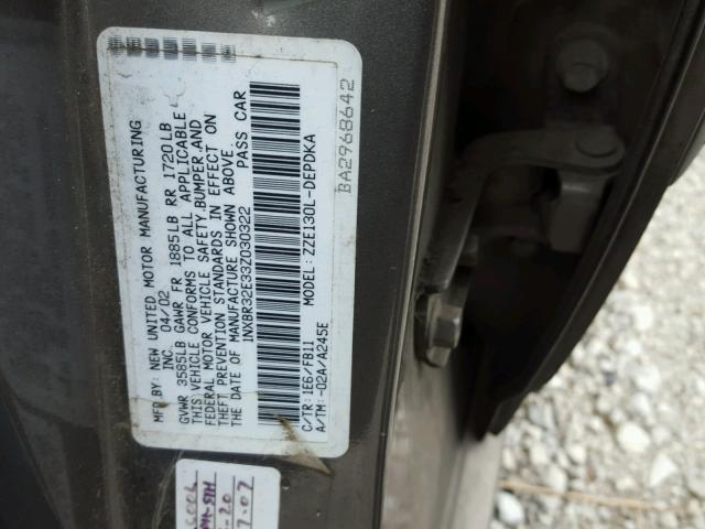 1NXBR32E33Z030322 - 2003 TOYOTA COROLLA CE GRAY photo 10