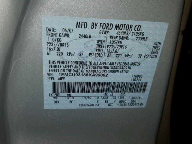 1FMCU93188KA96062 - 2008 FORD ESCAPE XLT TAN photo 10