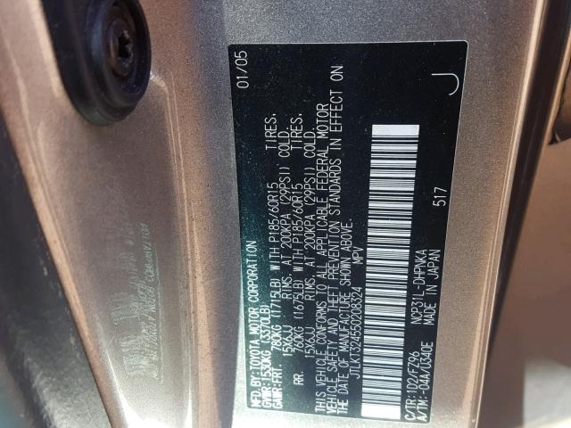 JTLKT324550208324 - 2005 TOYOTA SCION XB ნაცრისფერი ფოტო 10