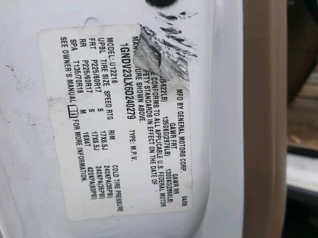 1GNDV23LX6D240279 - 2006 CHEVROLET UPLANDER L 白色 照片 10