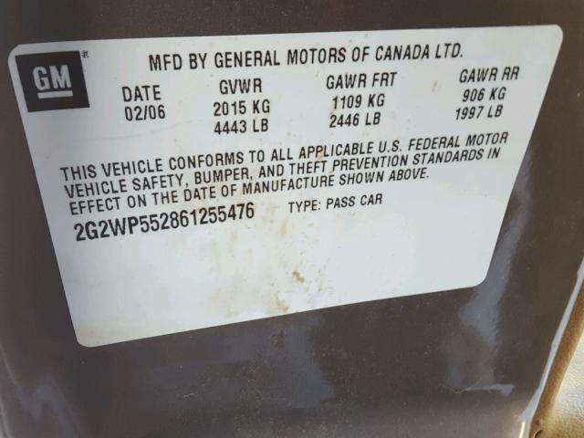2G2WP552861255476 - 2006 PONTIAC GRAND PRIX GRAY photo 10
