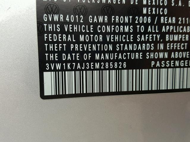 3VW1K7AJ3EM285826 - 2014 VOLKSWAGEN JETTA BASE SILVER photo 10