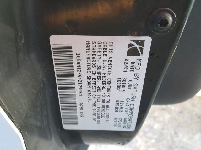 1G8AM12F94Z179084 - 2004 SATURN ION LEVEL WHITE photo 10
