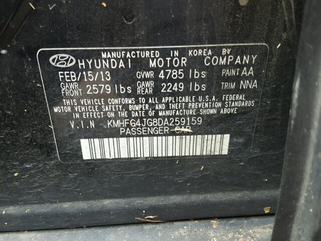 KMHFG4JG8DA259159 - 2013 HYUNDAI AZERA BLACK photo 10