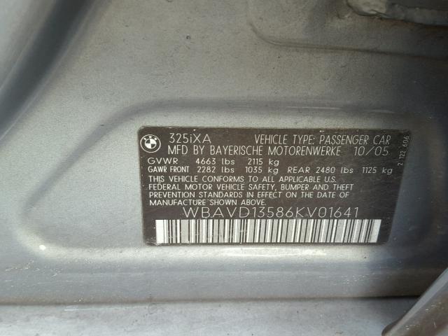 WBAVD13586KV01641 - 2006 BMW 325 XI BLUE photo 10
