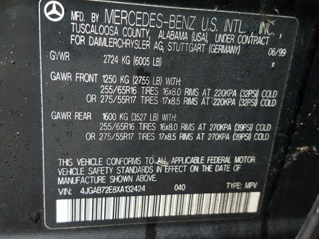 4JGAB72E8XA132424 - 1999 MERCEDES-BENZ ML 430 黑色 照片 10