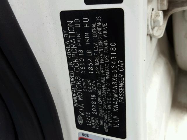 KNADM4A3XE6343180 - 2014 KIA RIO LX Սպիտակ լուսանկար 10