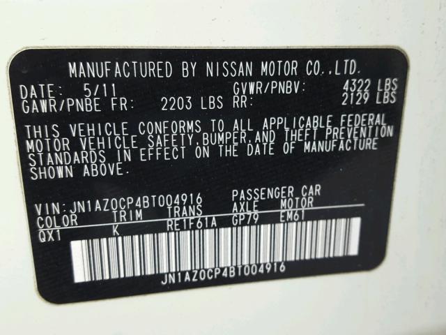 JN1AZ0CP4BT004916 - 2011 NISSAN LEAF SV WHITE photo 10