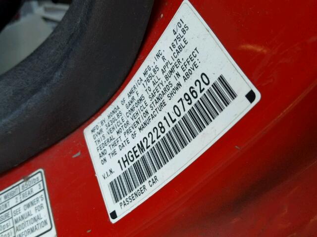 1HGEM22281L079620 - 2001 HONDA CIVIC DX RED photo 10