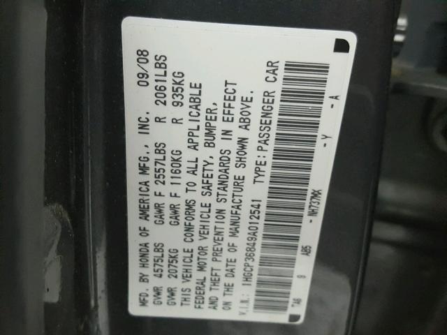 1HGCP36849A012541 - 2009 HONDA ACCORD EXL GRAY photo 10