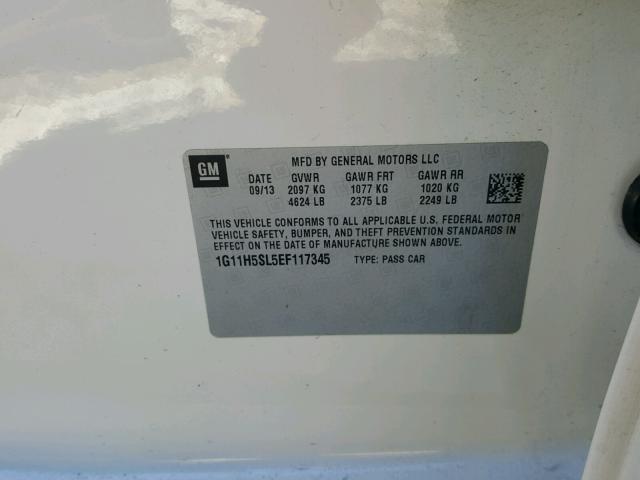 1G11H5SL5EF117345 - 2014 CHEVROLET MALIBU LTZ 白色 照片 10